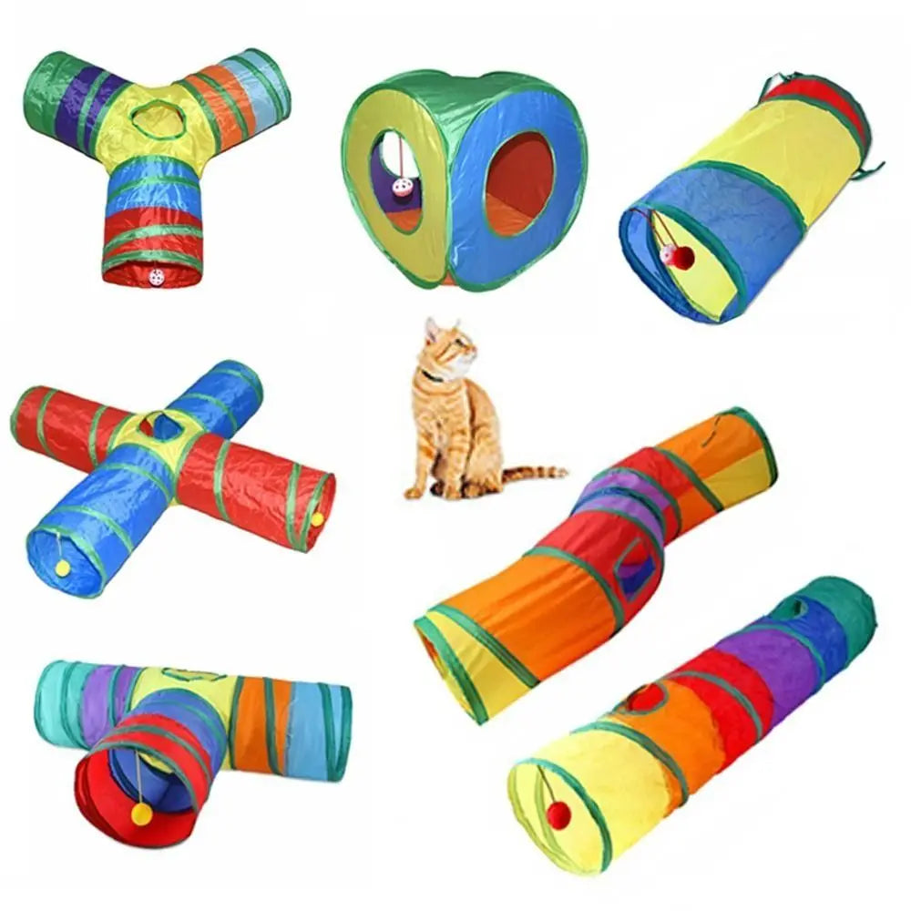 Túnel plegable interactivo para gatos y pequeñas mascotas.