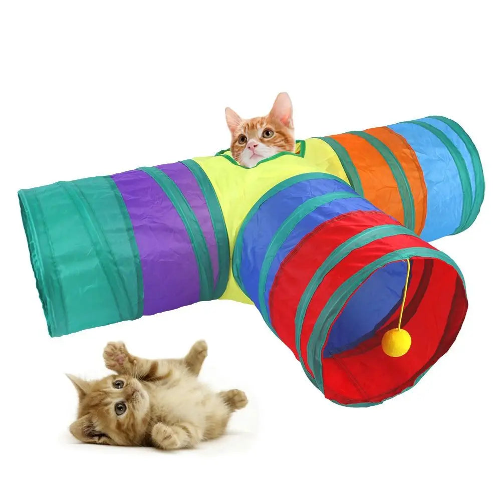 Túnel plegable interactivo para gatos y pequeñas mascotas.
