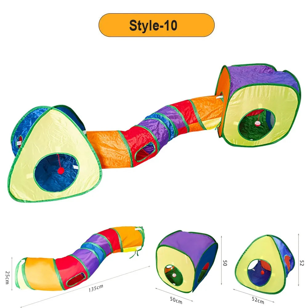 Túnel plegable interactivo para gatos y pequeñas mascotas.