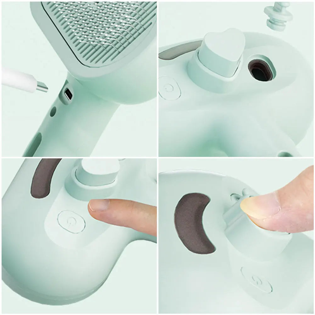 Cepillo de vapor 3 en 1 para mascotas de spray recargable