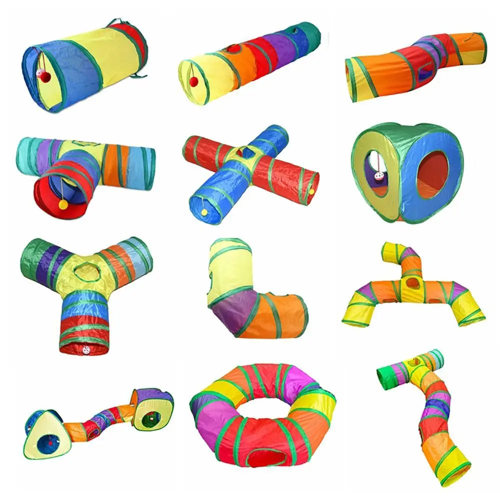 Túnel plegable interactivo para gatos y pequeñas mascotas.