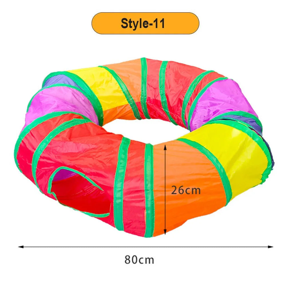 Túnel plegable interactivo para gatos y pequeñas mascotas.